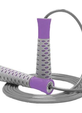 Скакалка тренировочная спортивная для фитнеса powerplay 4206 jump rope pro+ серо-фиолетовая (2,75m.) ku-224 фото