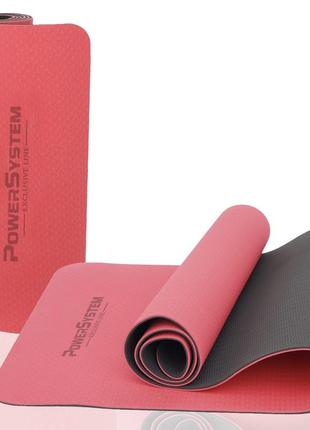 Килимок тренувальний для йоги та фітнесу power system ps-4060 tpe yoga mat premium  red (183х61х0.6) ve-33
