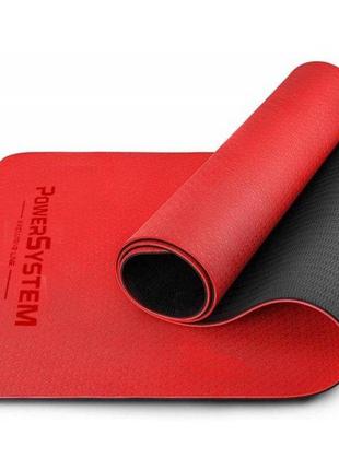 Килимок тренувальний для йоги та фітнесу power system ps-4060 tpe yoga mat premium  red (183х61х0.6) ve-335 фото