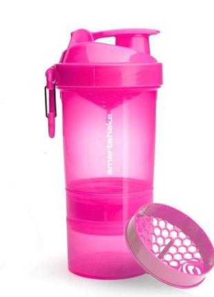 Пляшка шейкер спортивна універсальна для спортзалу smartshake original2go 600ml neon pink (original) ve-33