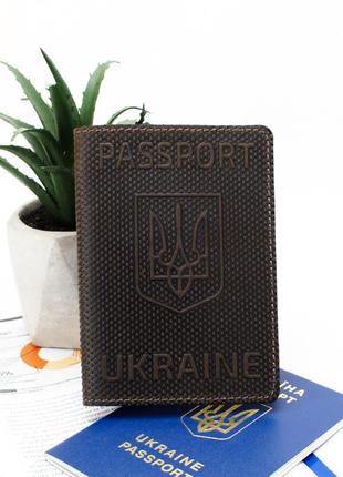 Обкладинка на паспорт шкіряна "герб" з тризубом1 фото