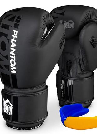 Боксерские перчатки спортивные тренировочные для бокса phantom black 14 унций (капа в подарок) ku-22