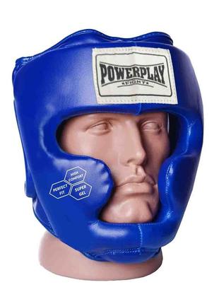 Боксерський шолом тренувальний закритий спортивний для бокса powerplay синій s ve-33