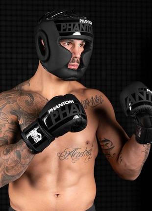 Боксерский шлем закрытый спортивный для бокса phantom apex full face black (капа в подарок) ve-335 фото