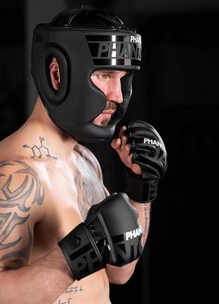 Боксерский шлем закрытый спортивный для бокса phantom apex full face black (капа в подарок) ve-338 фото