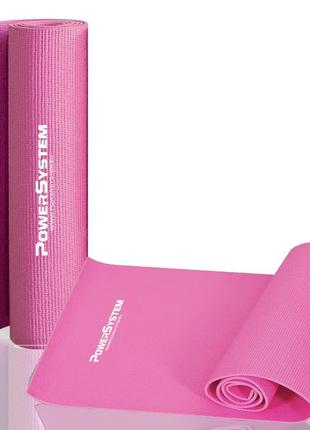 Килимок тренувальний для йоги та фітнесу power system ps-4014 pvc fitness yoga mat pink (173x61x0.6) ku-221 фото