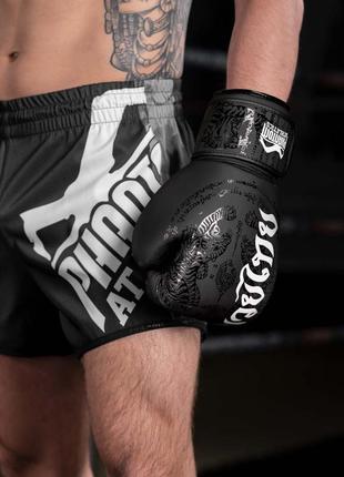 Боксерские перчатки спортивные тренировочные для бокса phantom muay black 10 унций (капа в подарок) ve-337 фото