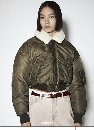 Бомбер утепленный зара zara нейлоновая с ношенным эффектом