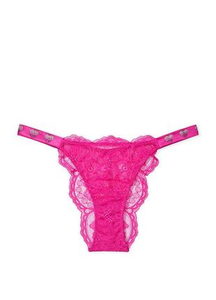 Трусики зі стразами smooth lace fuschia frenzy shine strap thong panty стринги з камінням