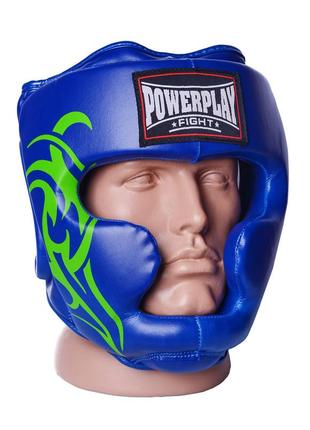Боксерський шолом тренувальний закритий спортивний для бокса powerplay синій xl ku-22