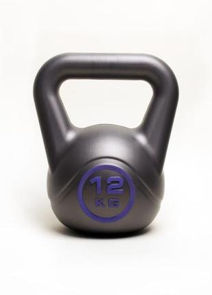Гиря спортивная пластиковая для фитнеса и спорта 12 кг для crossfit (кроссфит) серый ku-221 фото