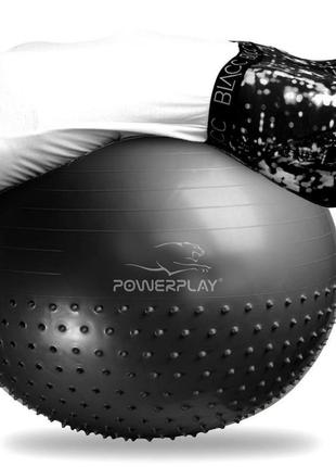 Мяч фитбол спортивный тренировочный для фитнеса полумассажный powerplay 4003 ø75 cm темно-серый + насос ku-224 фото