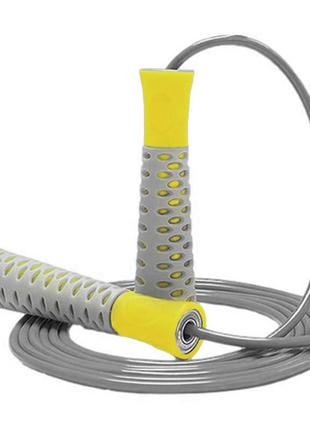 Скакалка тренировочная спортивная для фитнеса powerplay 4206 jump rope pro+ серо-желтая (2,75m.) ku-224 фото