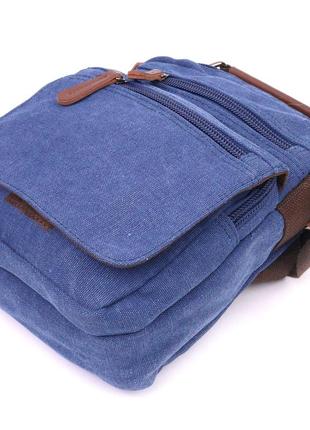 Отличная мужская сумка из плотного текстиля 21228 vintage синяя3 фото