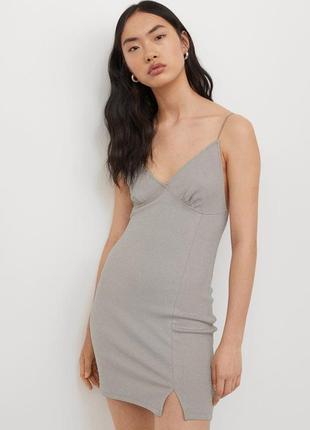 Серебрянное мини платье h&m bodycon dress in silver - xs-s1 фото