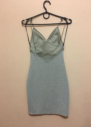 Серебрянное мини платье h&m bodycon dress in silver - xs-s8 фото