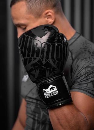Боксерские перчатки спортивные тренировочные для бокса phantom black 12 унций (капа в подарок) ku-225 фото