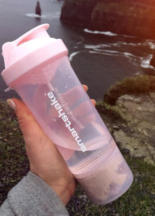 Пляшка шейкер спортивна універсальна для спортзалу smartshake slim 500ml cotton pink (light lavender) ku-22