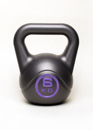 Гиря спортивная пластиковая для фитнеса и спорта 6 кг для crossfit (кроссфит) серый ku-22