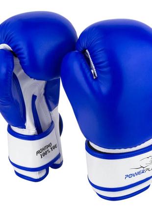 Боксерские перчатки спортивные тренировочные для бокса powerplay 3004 jr classic сине-белые 6 унций ku-221 фото