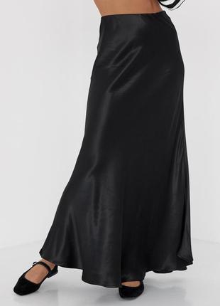Длинная атласная юбка на резинке - черный цвет, s (есть размеры) m
