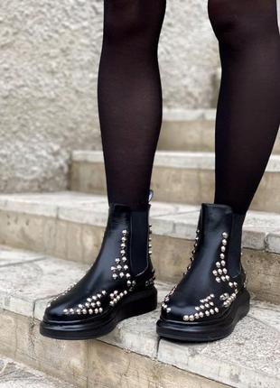 😍 alexander mcqueen chelsea black😍женские ботинки весна-осень маквин черные кожа демисезон