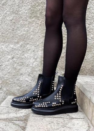 😍 alexander mcqueen chelsea black😍женские ботинки весна-осень маквин черные кожа демисезон5 фото