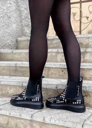 😍 alexander mcqueen chelsea black😍женские ботинки весна-осень маквин черные кожа демисезон6 фото