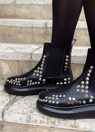 😍 alexander mcqueen chelsea black😍женские ботинки весна-осень маквин черные кожа демисезон7 фото