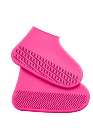 Силіконові чохли бахіли для взуття від дощу і бруду l (розмір 41-46) колір рожевий1 фото