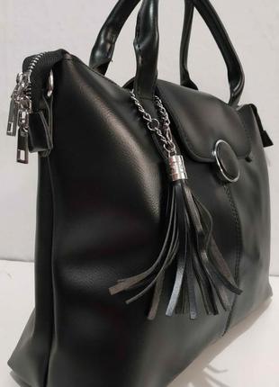 Женская сумка с кисточкой (чёрная) 20-01-0212 фото