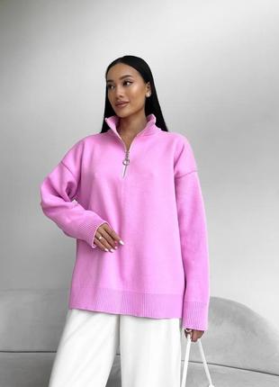 Рожевий светр оверсайз светр прямого крою під горло теплий светр вільного крою