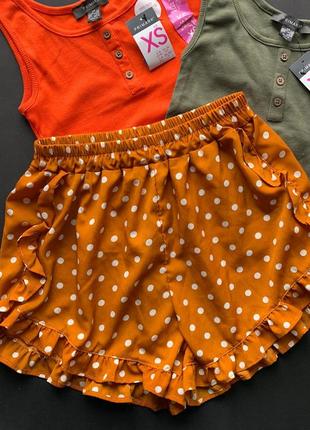 🩳классные рыжие шорты в горох/коралловые лёгкие шорты на резинке/летние шорты с рюшами🩳