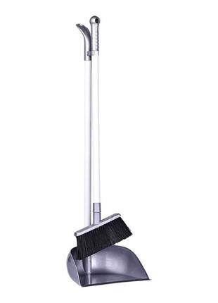Віник broom new темно-сірий з совком  irak plastic з довгою ручкою, для підлоги, для прибирання1 фото