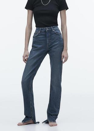 Джинси з розрізами zara trf slim fit high-waist