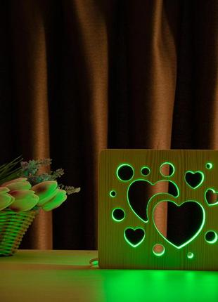 Світильник нічник з дерева led "серденька" з пультом і регулюванням кольори, rgb3 фото