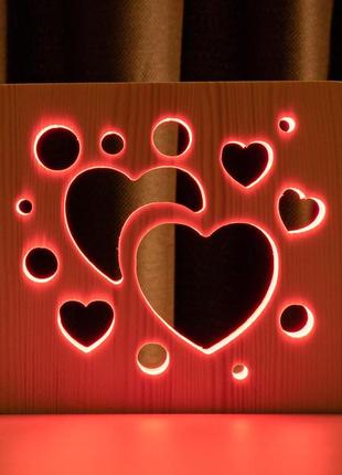 Светильник ночник arteco light из дерева led "сердечки" с пультом и регулировкой цвета, rgb
