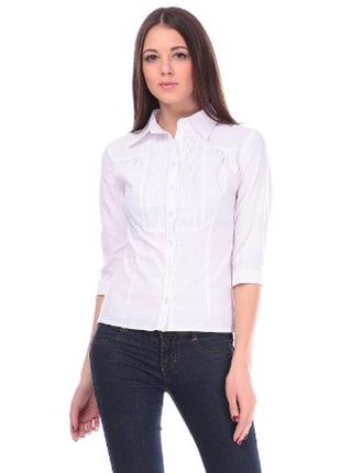 Белая хлопковая деловая блузка, воротник - рубашечный,  р1013 фото