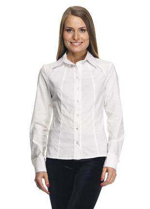 Хлопковая белая женская рубашка с рельефными швами, р9310 фото