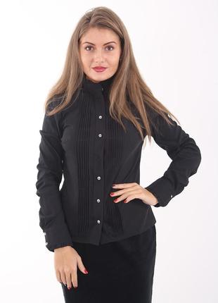 Блуза женская черная, воротник-стойка с рюшами р1047 фото