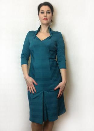 Бирюзовое нарядное платье с декольте п771 фото