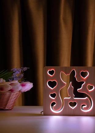 Світильник нічник з дерева led "коти і любов" з пультом і регулюванням кольори, rgb6 фото