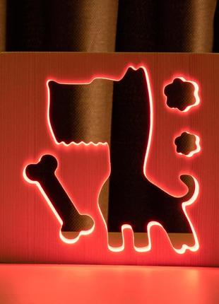 Світильник нічник з дерева led "пес і кістка" з пультом і регулюванням кольори, rgb