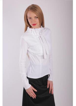 Белая женская блуза с жабо и бантом р6810 фото