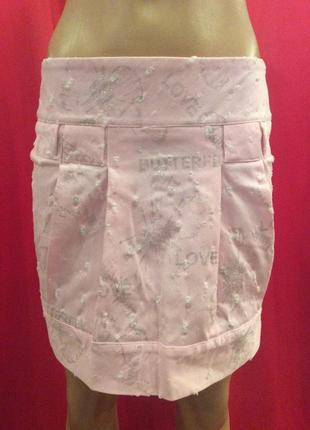 Розовая коттоновая молодежная мини-юбка женская с блестками ю58