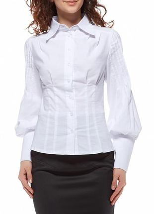 Деловая белая женская блузка с рукавом "буф" р011 фото