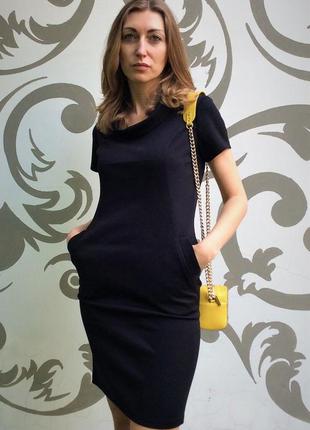 Женское черное платье с карманами п27