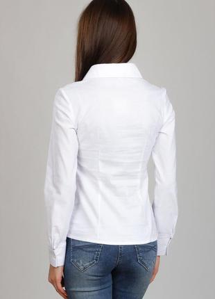 Белая хлопковая деловая блузка с рюшей до талии,  р603 фото