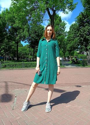 Плаття-сорочка зелений штапель3 фото