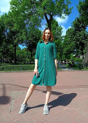 Платье-рубашка зеленый штапель7 фото